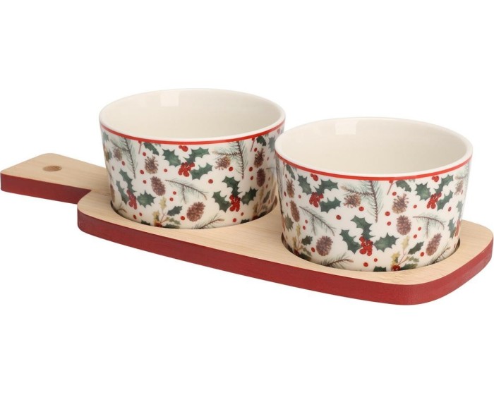 Sada 2 ks porcelánových misek s podnosem PORCELO vícebarevná