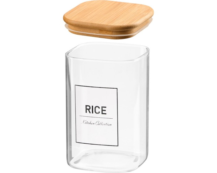 Skleněná kuchyňská dóza na rýži RICE 1,2 l bambus/čírá