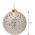 Sada 12 ks skleněných vánočních baněk SPARKLY bílá/zlatá