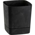 Plastový květináč s podmiskou Cubi 16x16 cm černý beton