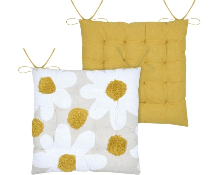 Oboustranný podsedák na židli Camille 38x38 cm žlutý/bílý