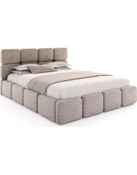 Dvoulůžková čalouněná postel Delicato se zvedacím roštem bouclé Cleo béžový