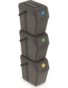 Sada 3 odpadkových košů COMPO II 3x25L šedý kámen
