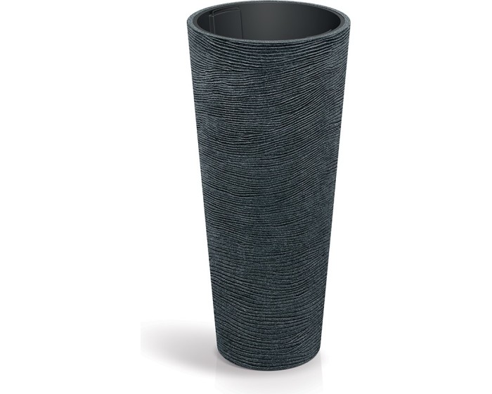 Plastový květináč TUBRAN ROUND SLIM černý granit
