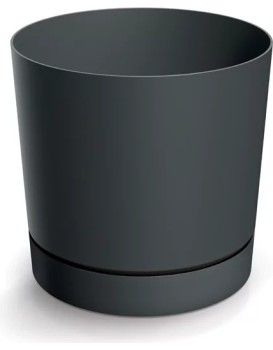 Plastový květináč TUBOS P s miskou tmavě šedý matný