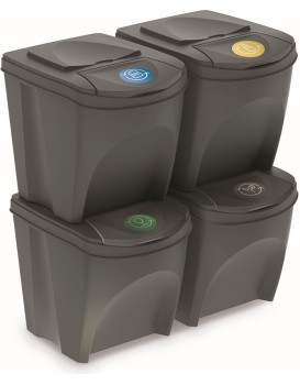 Sada 4 odpadkových košů Soorti na tříděný odpad 4 x 25 l šedá