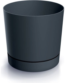 Plastový květináč TUBOS P s miskou antracitový matný