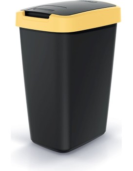 Odpadkový koš COMPACTO FLAS s víkem černý/žlutý