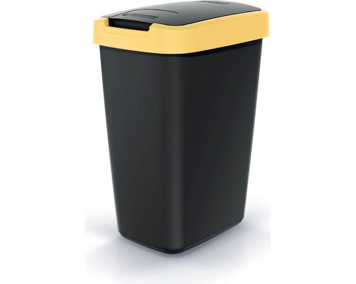 Odpadkový koš COMPACTO FLAS s víkem černý/žlutý