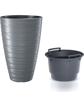 Kulatý květináč s vložkou MAZE šedý kámen