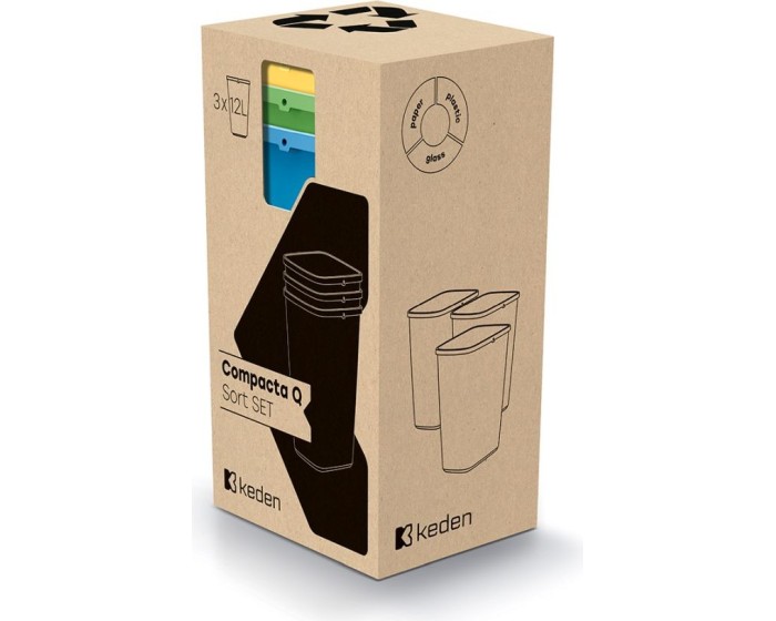 Sada 3 odpadkových košů COMPACTO 3x12 L vícebarevná