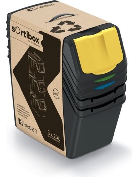 Sada 3 odpadkových košů Soorti na tříděný odpad 3 x 25 l černá