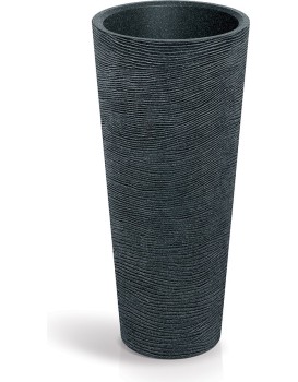 Plastový květináč TUBRAN ROUND SLIM I černý granit