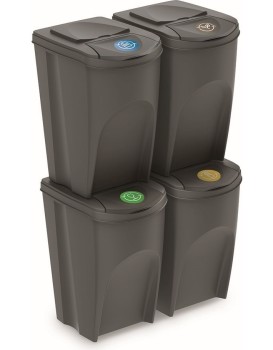 Sada 4 odpadkových košů Soorti na tříděný odpad 4 x 35 l šedá