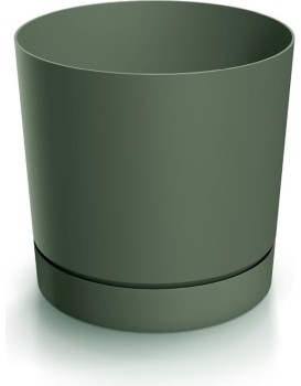 Plastový květináč TUBOS P s miskou tmavě zelený matný