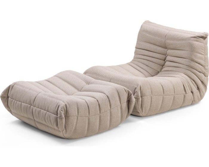 Designové křeslo s taburetem Fugi béžovo-šedé