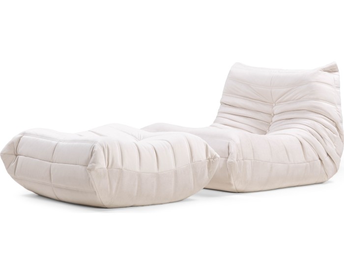 Designové křeslo s taburetem Fugi světle béžové