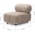 Středový modul pohovky Fluf Big 65 cm samet světle béžový