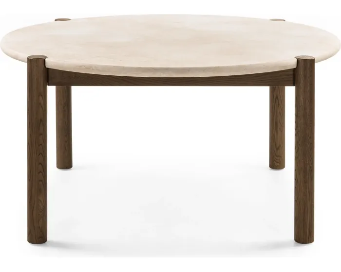 Kulatý jídelní stůl Bruna 150 cm z masivu dub mocha/krémový mramor
