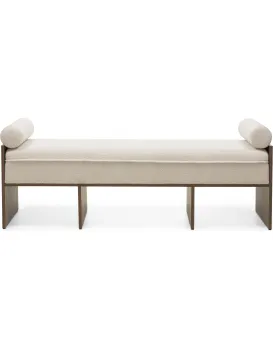 Čalouněná lavice Loppo 150 cm bouclé béžová/ořech Wisconsin