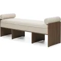Čalouněná lavice Loppo 150 cm bouclé béžová/ořech Wisconsin
