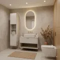 Vysoká závěsná koupelnová skříňka Hana 130 cm kašmírová/zlatá