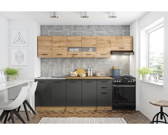 Kuchyňská linka Penny 260 cm dub artisan/tmavě šedá