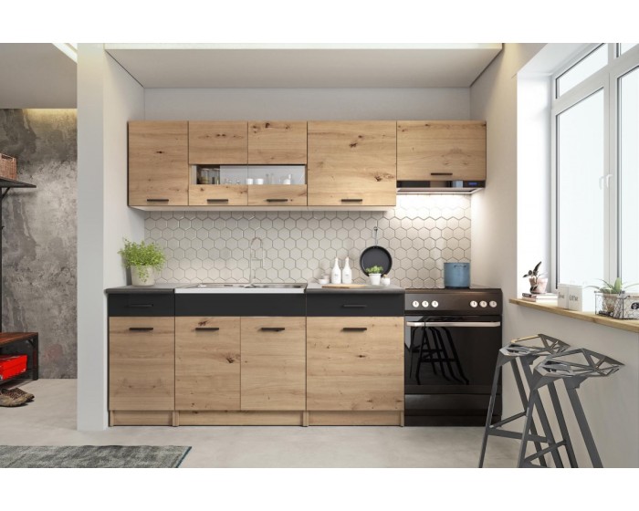 Kuchyňská linka Alena 240 cm dub artisan/černý mat