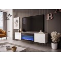 Závěsný TV stolek LICO s krbem 180 cm bílý