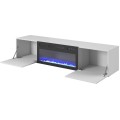 Závěsný TV stolek LICO s krbem 180 cm bílý