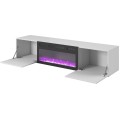 Závěsný TV stolek LICO s krbem 180 cm bílý