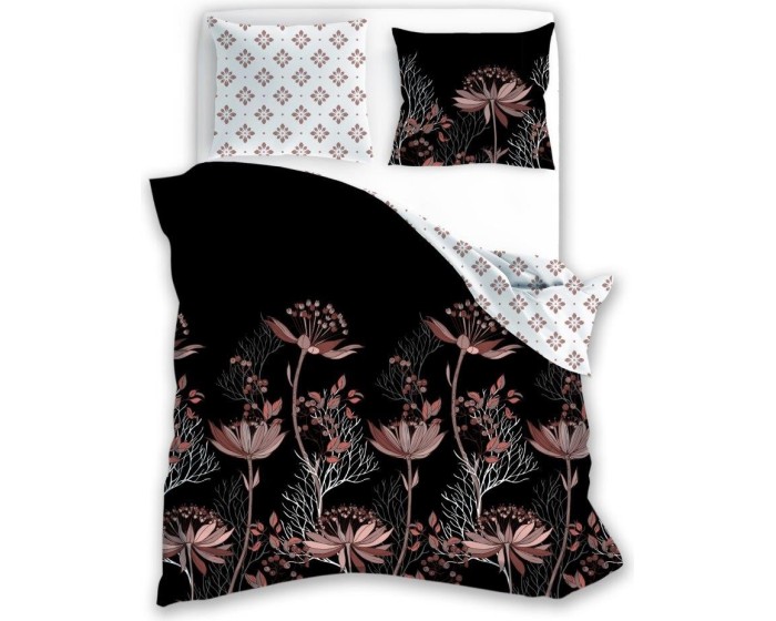 Bavlněné povlečení PURE SATEEN 010 160x200 cm + 2x 70x80 cm černé/béžovo-bílé