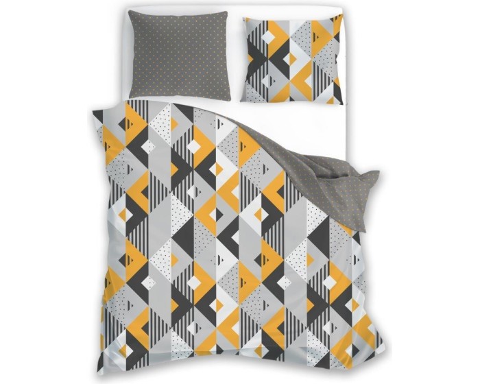 Flanelové povlečení Pure Flannel 007 220x200 cm + 2x 70x80 cm šedé/žluté