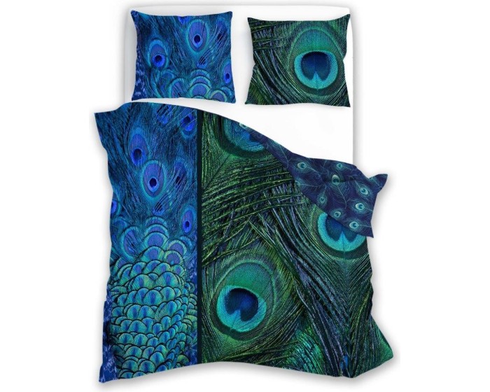 Bavlněné saténové povlečení NOBILE 007 140x200 cm + 70x90 cm modré/zelené
