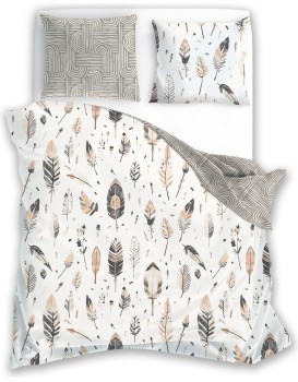 Bavlněné saténové povlečení Boho 007 140x200 cm + 70x90 cm bílé/béžové
