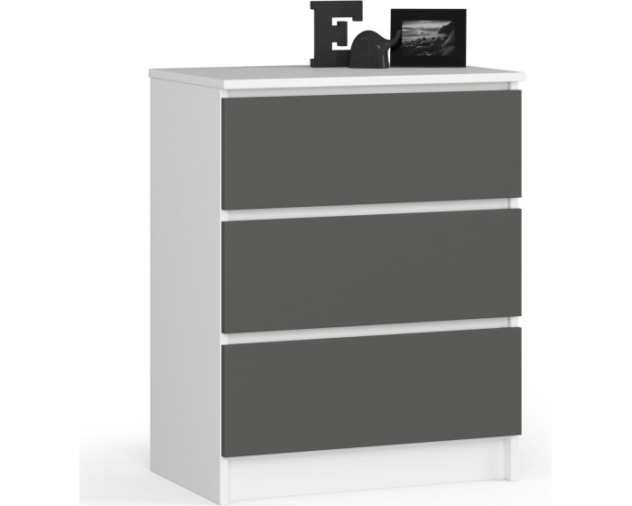 Komoda Kuba 60 cm - 3 šuplíky bílá/grafitová