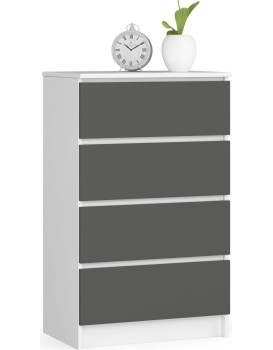 Komoda Kuba 60 cm - 4 šuplíky bílá/grafitová