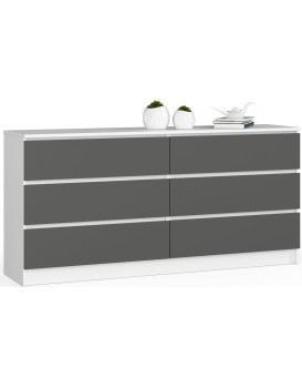 Komoda Kuba 160 cm 6 šuplíků bílá/grafitová