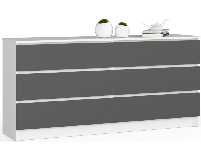 Komoda Kuba 160 cm 6 šuplíků bílá/grafitová