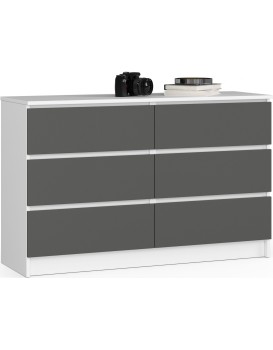 Komoda Kuba 120 cm 6 šuplíků bílá/grafitová