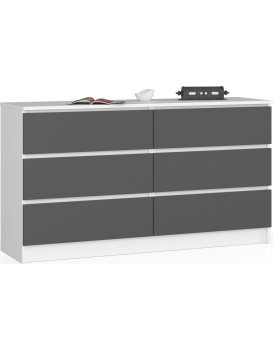 Komoda Kuba 140 cm 6 šuplíků bílá/grafitová
