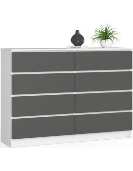 Komoda Kuba 140 cm 8 šuplíků bílá/grafitová