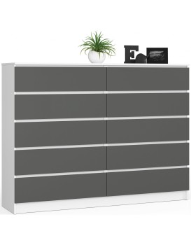 Komoda Kuba 160 cm 10 šuplíků bílá/grafitová