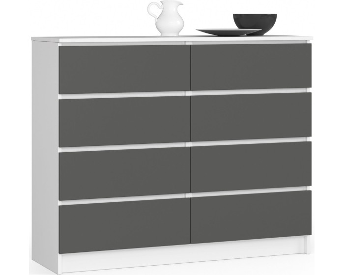 Komoda Kuba 120 cm 8 šuplíků bílá/grafitová