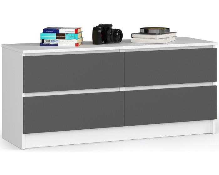 Komoda Kuba 120 cm 4 šuplíky bílá/grafitová