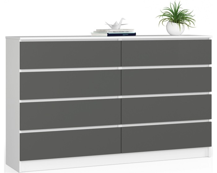 Komoda Kuba 160 cm 8 šuplíků bílá/grafitová
