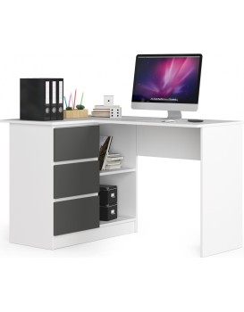 Rohový psací stůl B16 124 cm bílý/šedý levý