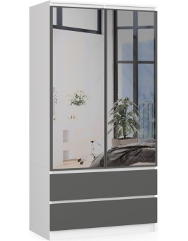 Šatní skříň Star se zrcadlem 90 cm bílá/grafitově šedá