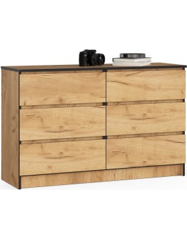 Komoda Kuba 120 cm 6 šuplíků dub craft zlatý