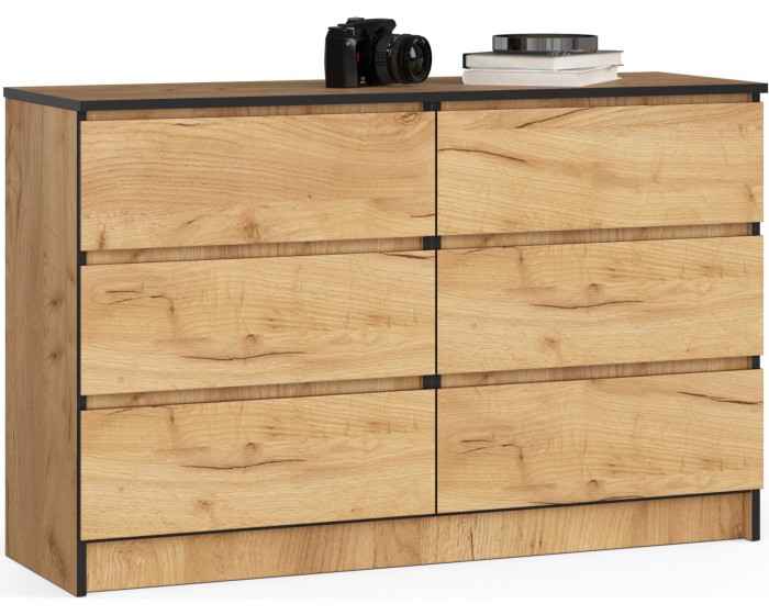 Komoda Kuba 120 cm 6 šuplíků dub craft zlatý